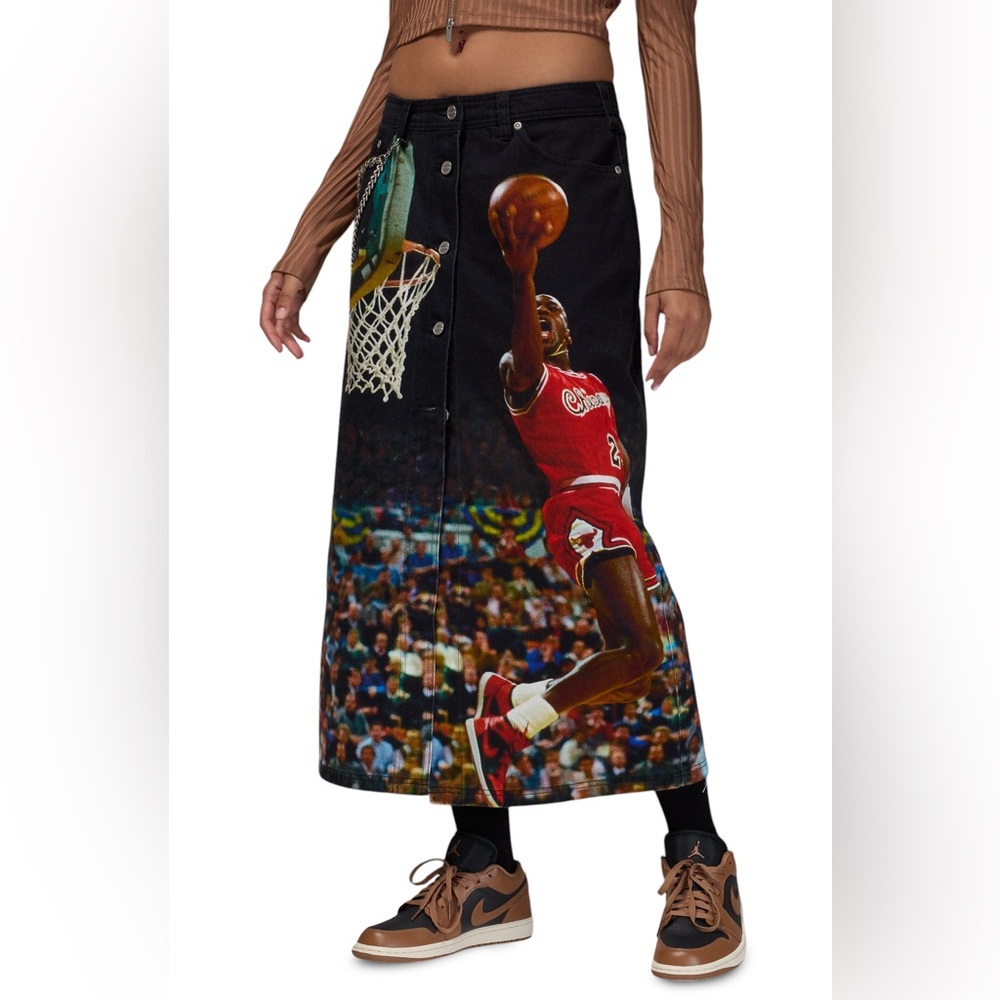Nike Air Jordan Printed Denim Maxi Skirt Black Womens XSmall FZ9288-010